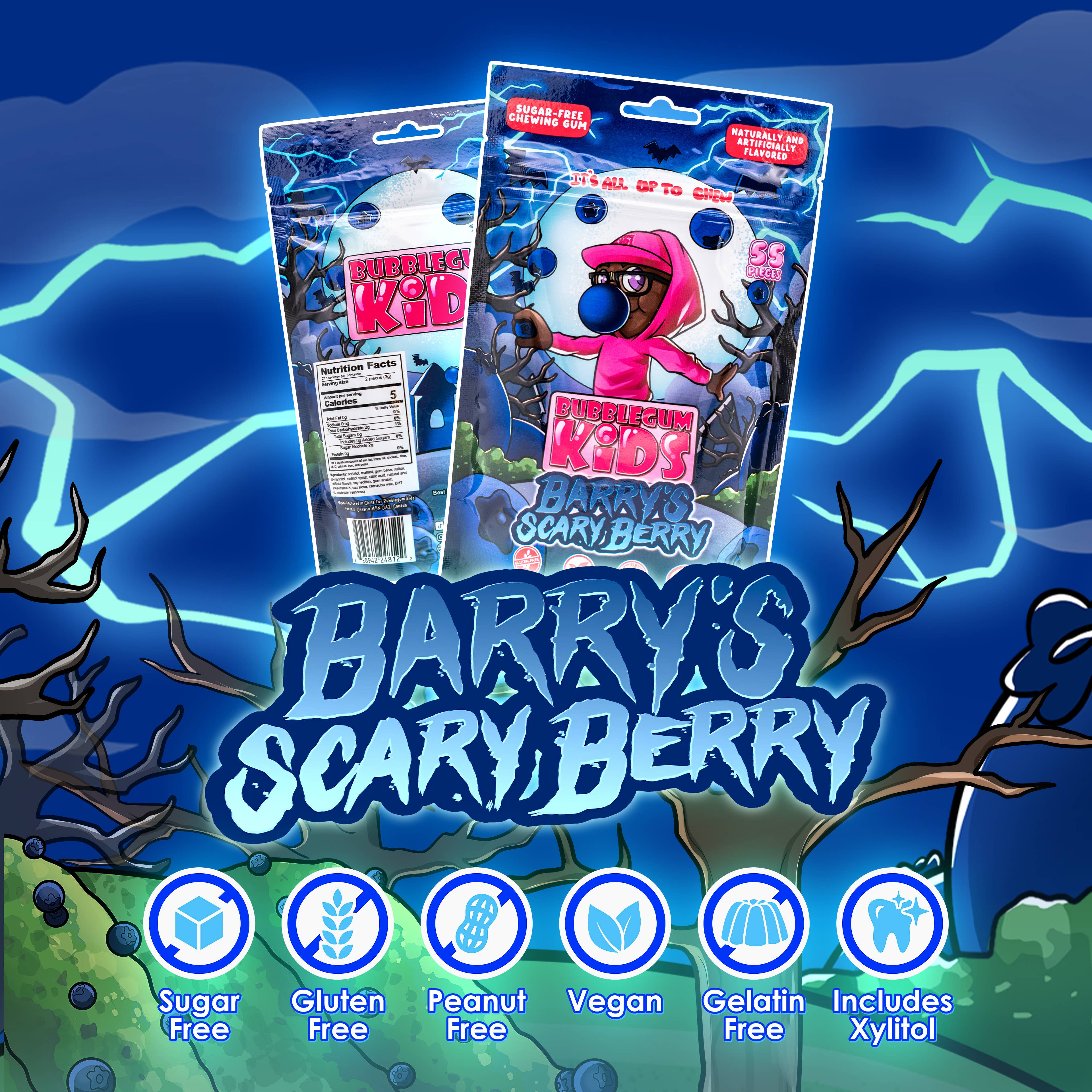 Barry's Scary Berry (55 Pc) Blueberry Sugar Free Gum – Dale's