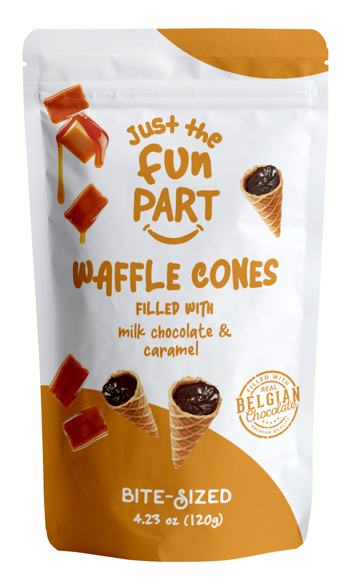 Waffle Cones filled with milk chocolate &amp; caramel 120g