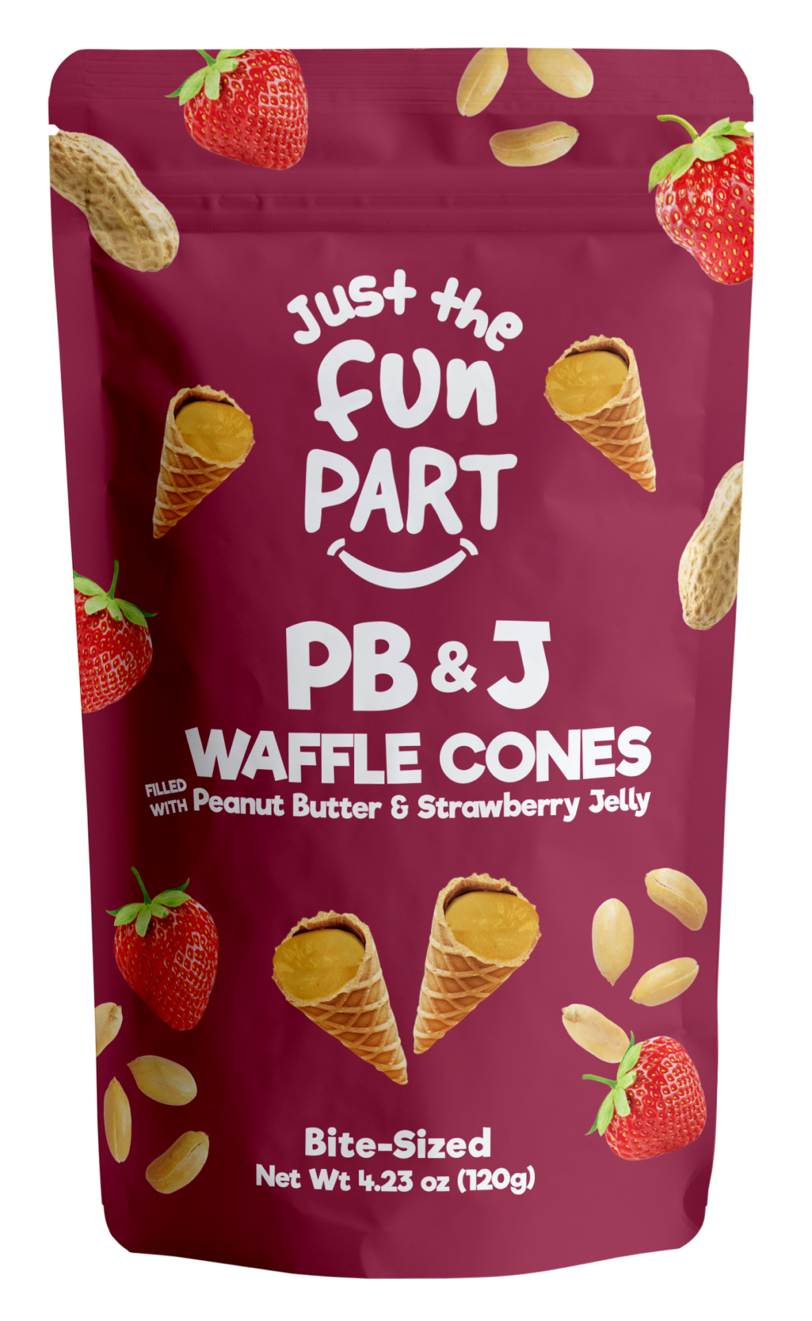 Waffle Cones filled with peanut butter &amp; strawberry jelly 120g