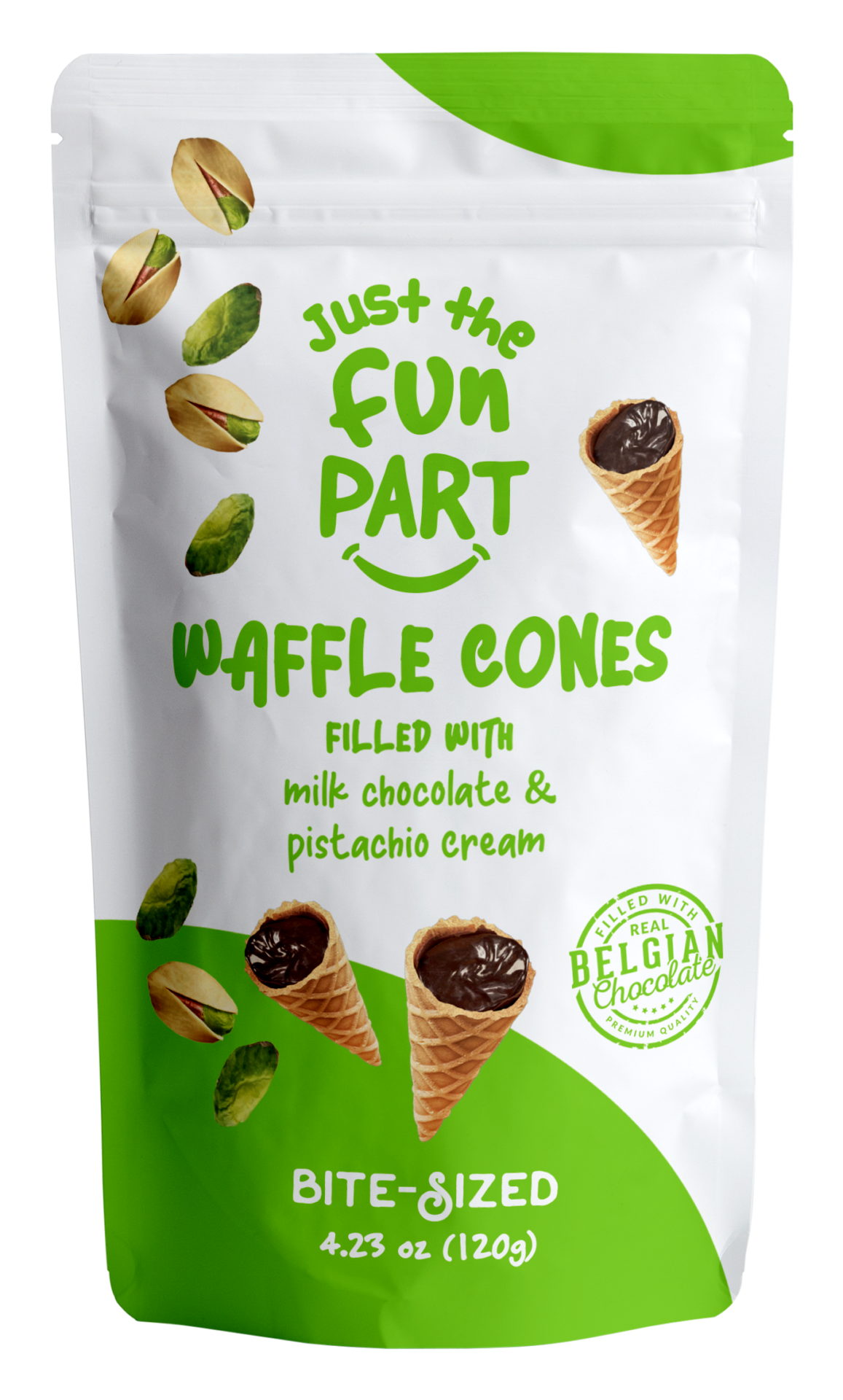 Waffle Cones filled with milk chocolate &amp; pistachio cream 120g