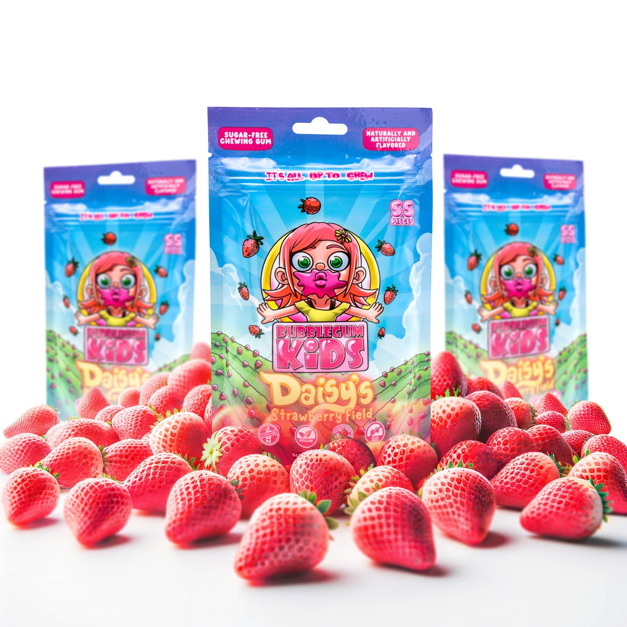 Daisy&#39;s Strawberry Field (55 Pc) Sugar Free Strawberry Gum