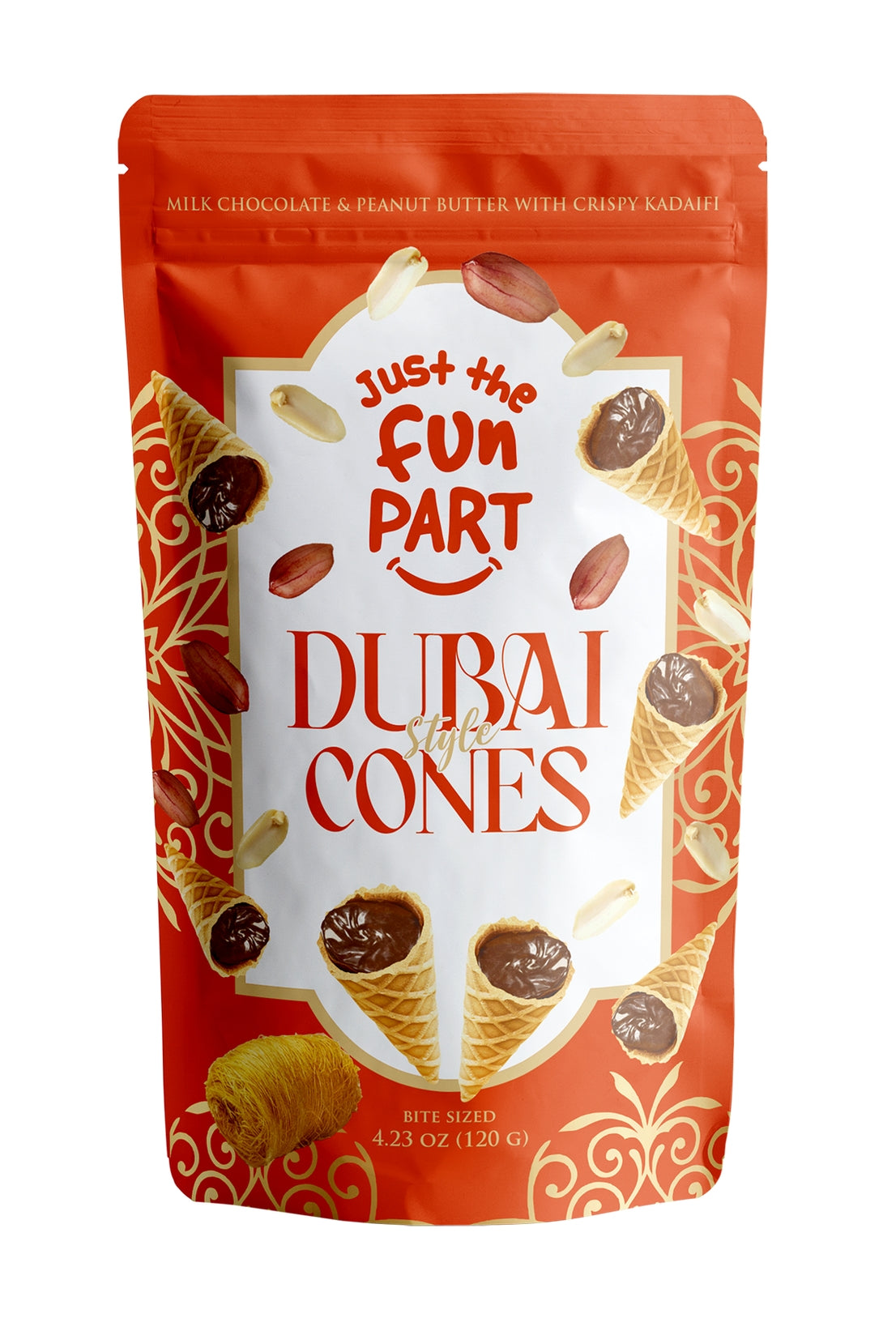 Dubai Style Cones Milk Chocolate &amp; Peanut Butter with Crispy Kadaifi 120g