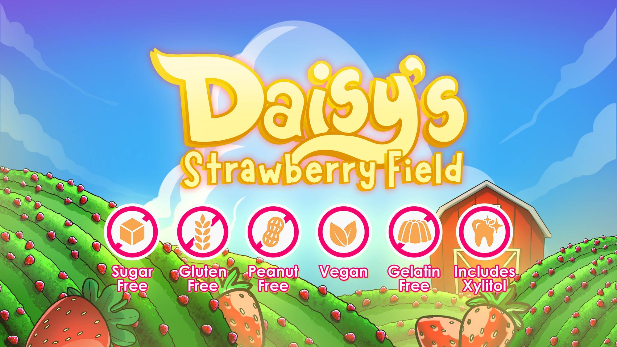 Daisy&#39;s Strawberry Field (55 Pc) Sugar Free Strawberry Gum