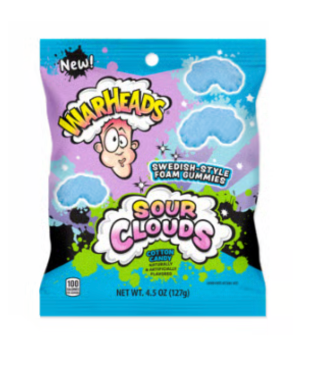 WARHEADS SOUR CLOUDS PEG BAG - COTTON CANDY 4.5OZ (127G)