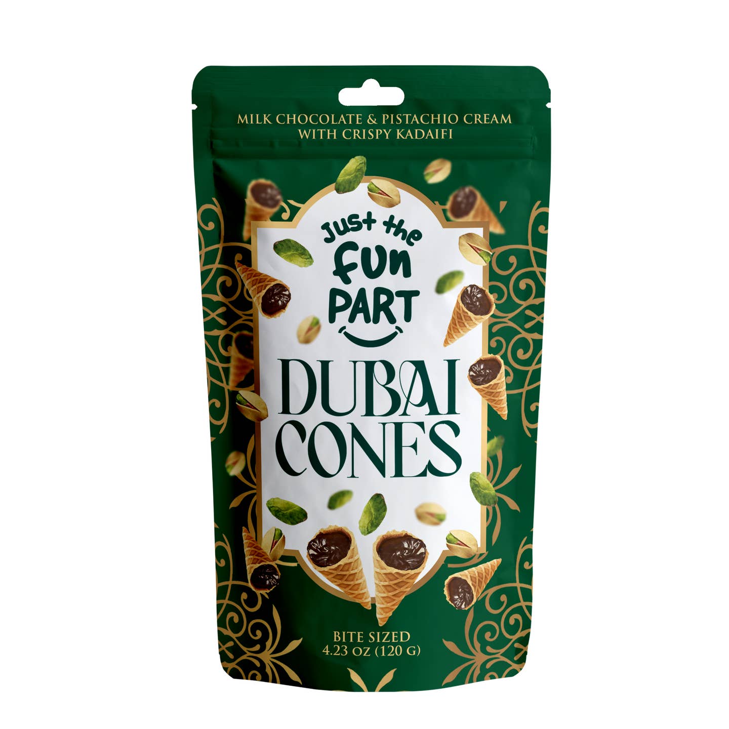 Dubai Style Cones Milk Chocolate &amp; Pistachio Cream with Crispy Kadaifi 120g