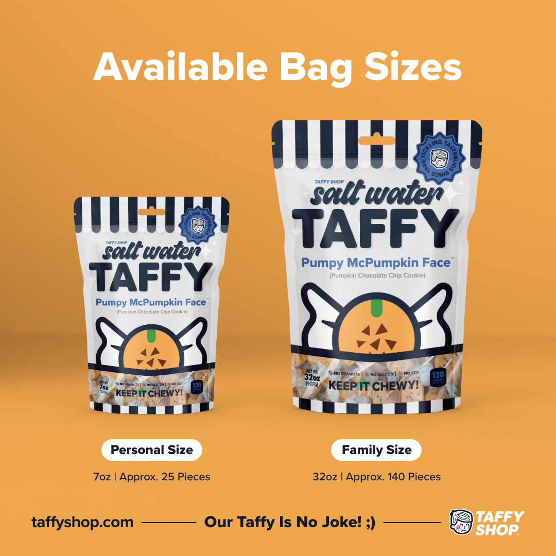 Pumpy McPumpkin Face™ Taffy (Pumpkin Chocolate Chip Cookie): Personal (7oz)
