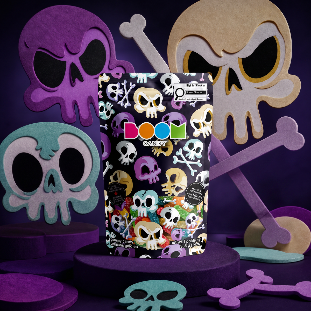Purple &amp; Teal Skulls | Sour Gummy Worms | 396 g
