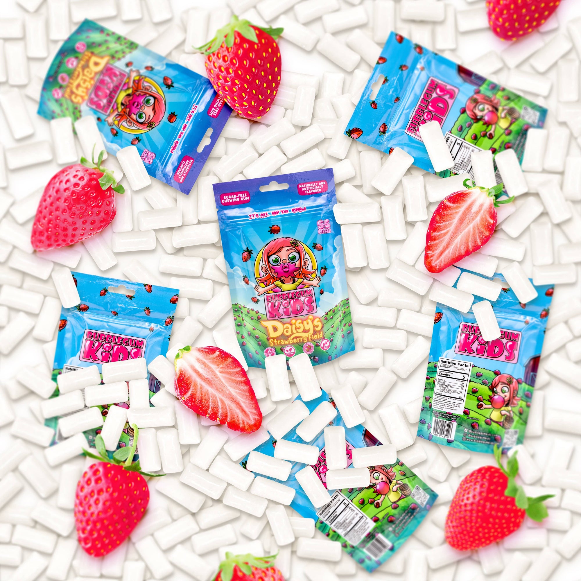 Daisy&#39;s Strawberry Field (55 Pc) Sugar Free Strawberry Gum