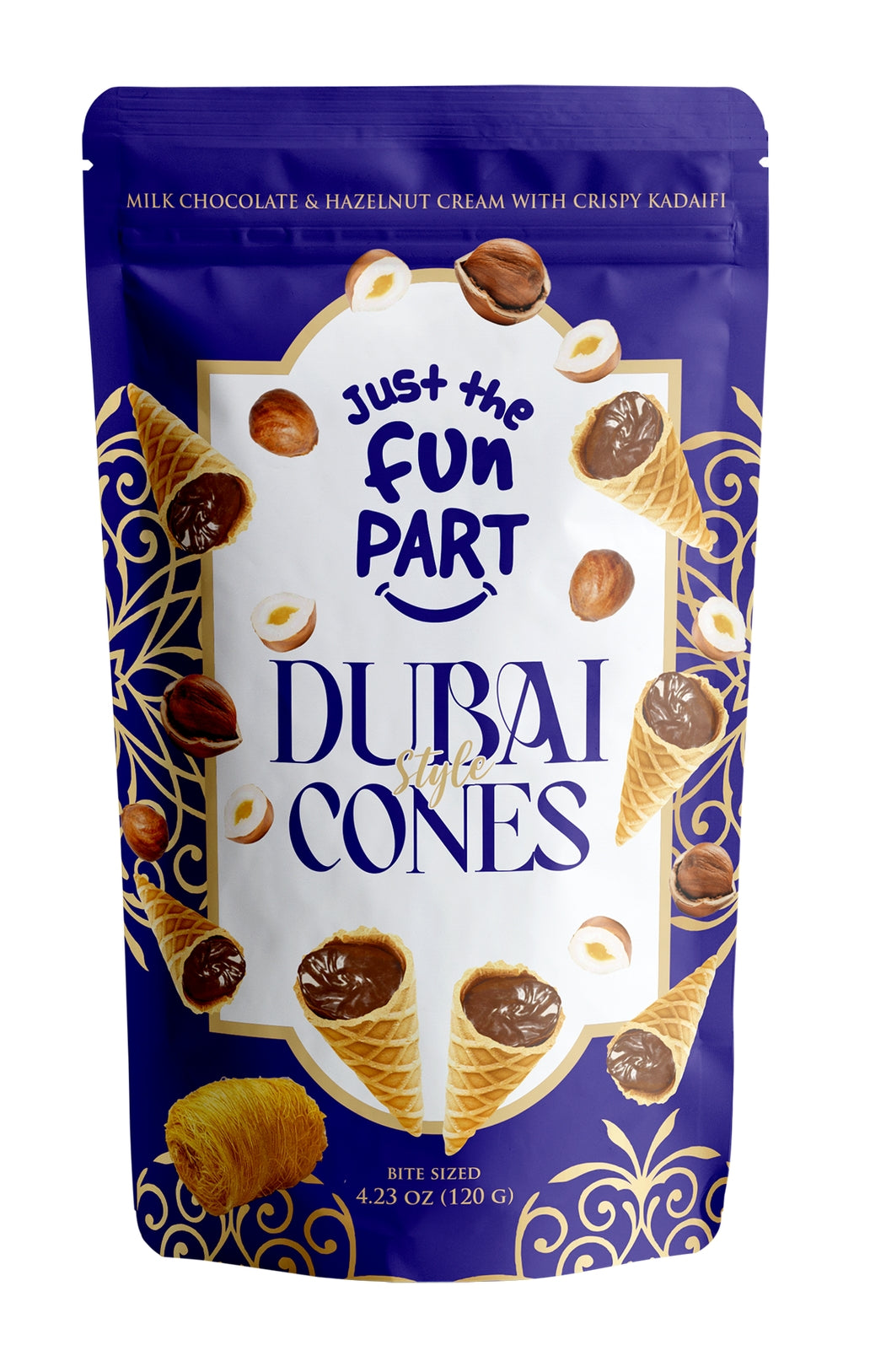 Dubai Style Cones Milk Chocolate &amp; Hazelnut Cream with Crispy Kadaifi 120g