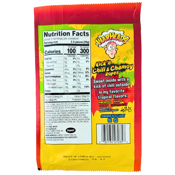 Warheads Kick'n Chili &amp; Chamoy Ropes 3oz